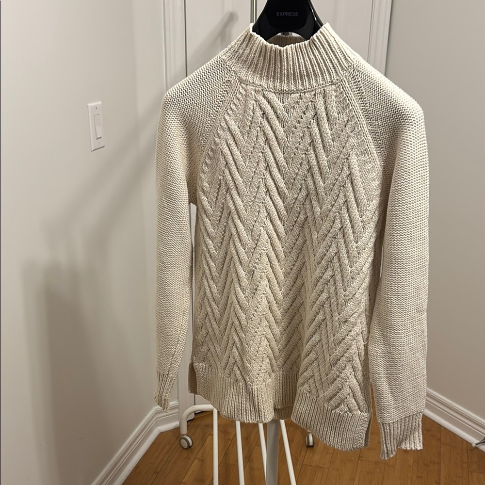Chaps Cream Cable Knit Mock Neck Sweater